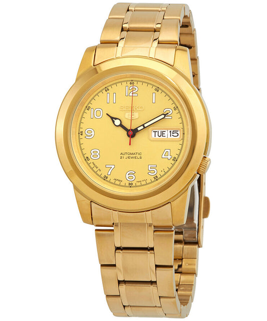 Seiko Men's Mechanical Watch Analog, Gold Dial Gold Stainless Band, SNKK38J authentic Seiko watch with original box and warranty papers