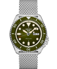 Seiko Men's Sports Mechanical Watch Analog, Green Dial Silver Stainless Band, SRPD75K