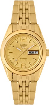 Seiko Women's Mechanical Watch Analog, Gold Dial Gold Stainless Band, SYMA60J