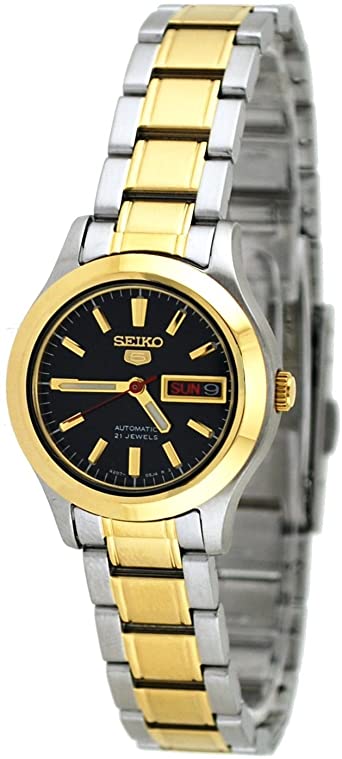 Seiko Women's Mechanical Watch Analog, Black Dial Silver & Gold Stainless Band, SYMD94K