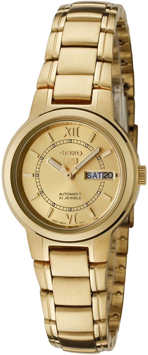 Seiko Women's Mechanical Watch Analog, Gold Dial Gold Stainless Band, SYME58J