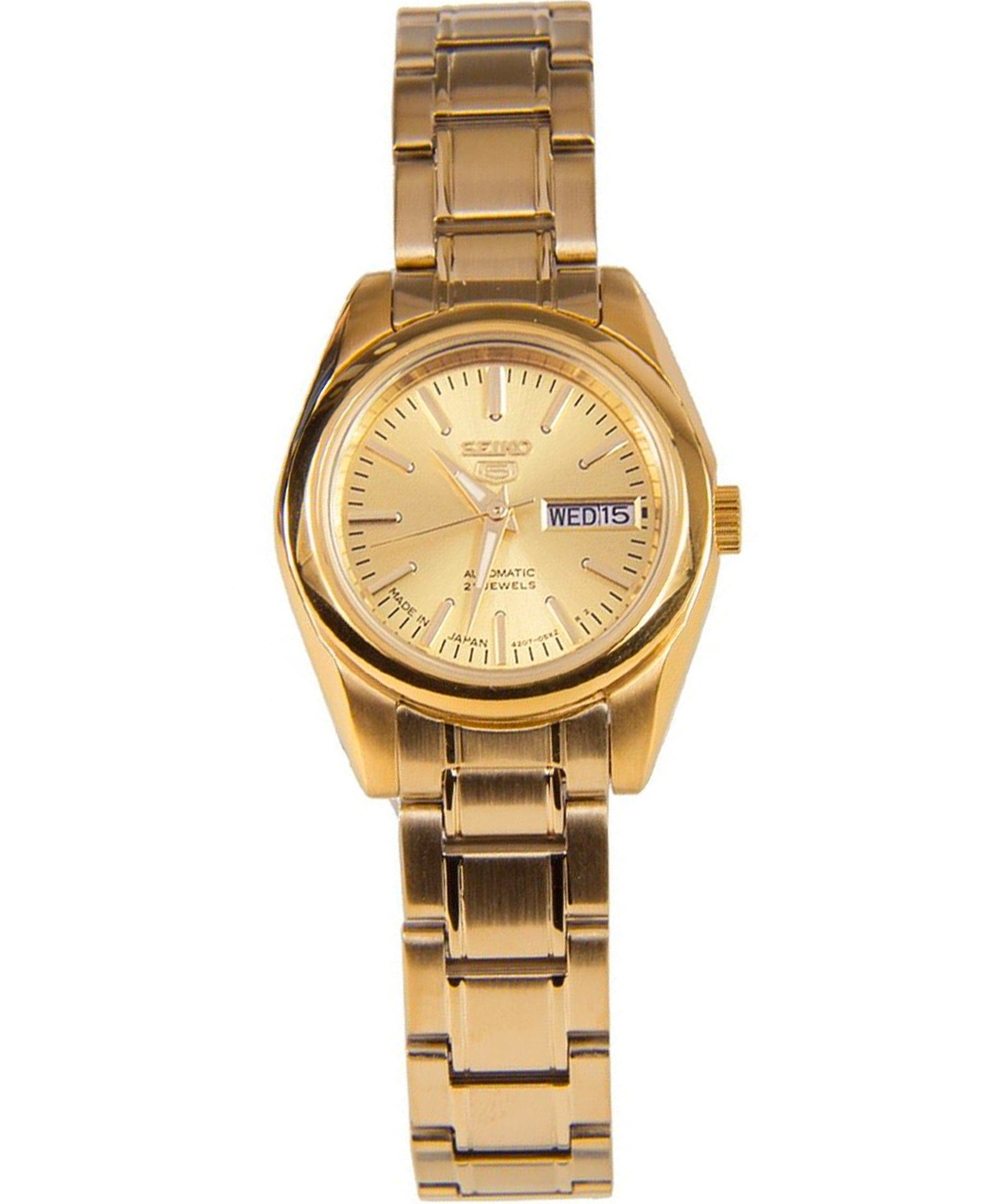 Seiko Women's Mechanical Watch Analog, Gold Dial Gold Stainless Band, SYMK20J