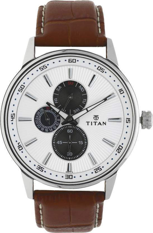 Titan, Men, Analog, Watch, Silver Dial, Leather Strap, 9441SL01