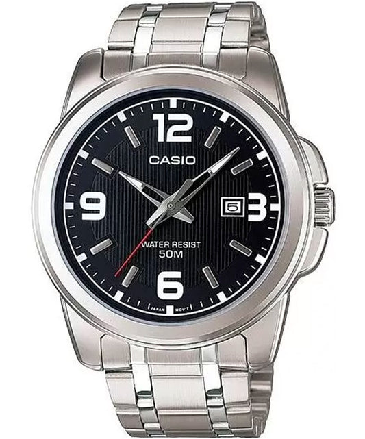 Casio men analog watch, black dial with comfortable strap, model CS-MTP-1314D-1AVDF, Bahrain