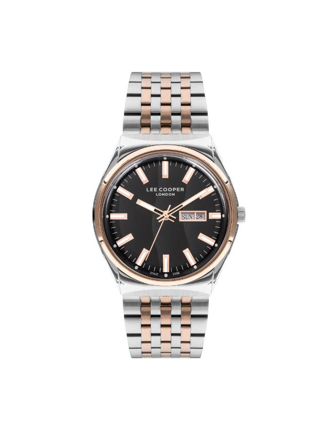 Lee Cooper Men's Watch Black Dial Silver and Rose Gold Two Tone Metal Strap, LC07630.230