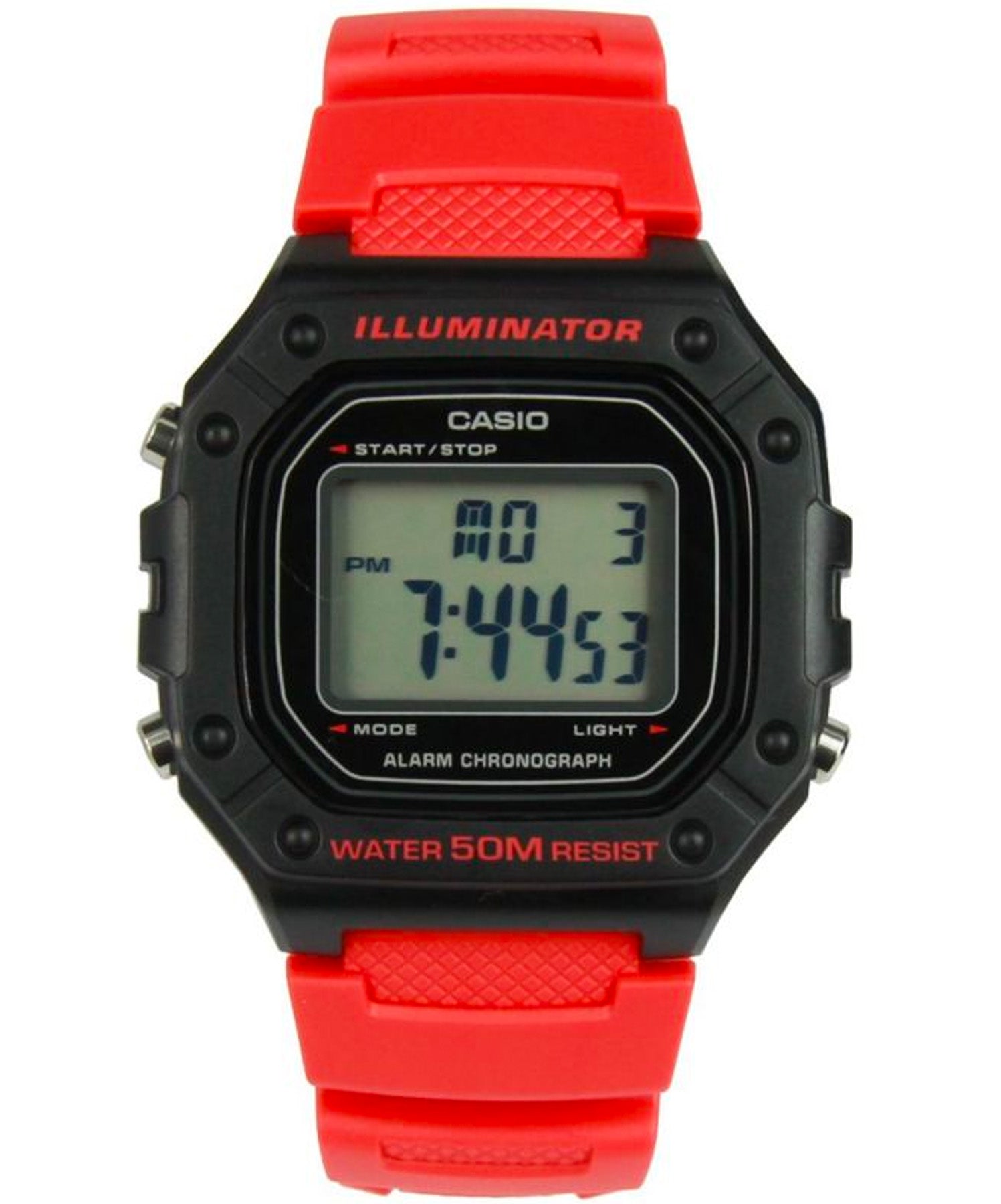 Casio Men's Watch Digital, Black Dial Red Resin Strap, W-218H-4BVDF
