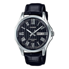 Casio,Men's Watch Analog, Black Dial Black Leather Band, MTP-E131LY-1AVD