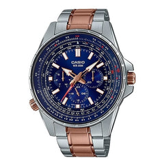 Casio, Men’s Watch Analog, Blue Dial Rose-Gold & Silver Stainless Steel Band, MTP-SW320RG-2AV