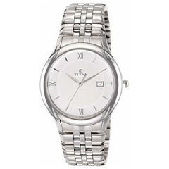 Titan Men's Watch Classique Collection Analog, White Dial Silver Stainless Strap, 1494SM01