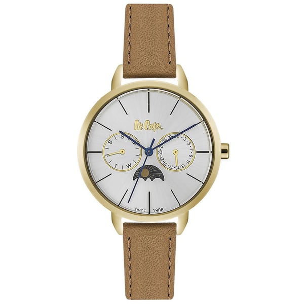 Lee Cooper Women's Watch Analog, White Dial Brown Leather Strap, LC06483.134