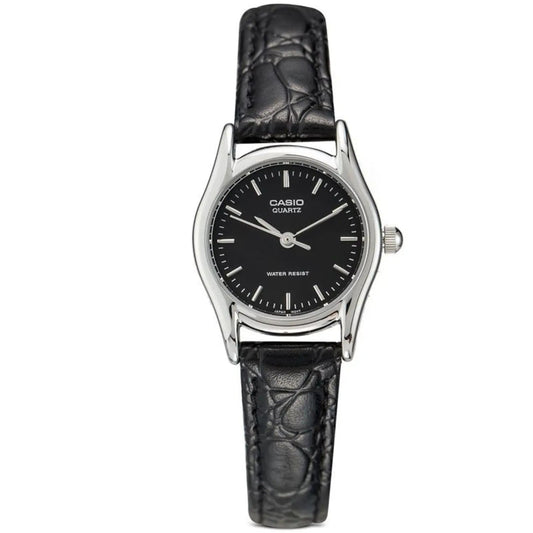 Casio, Women's Watch Analog, White Dial Black Leather Band, LTP-1094E-1ARDF