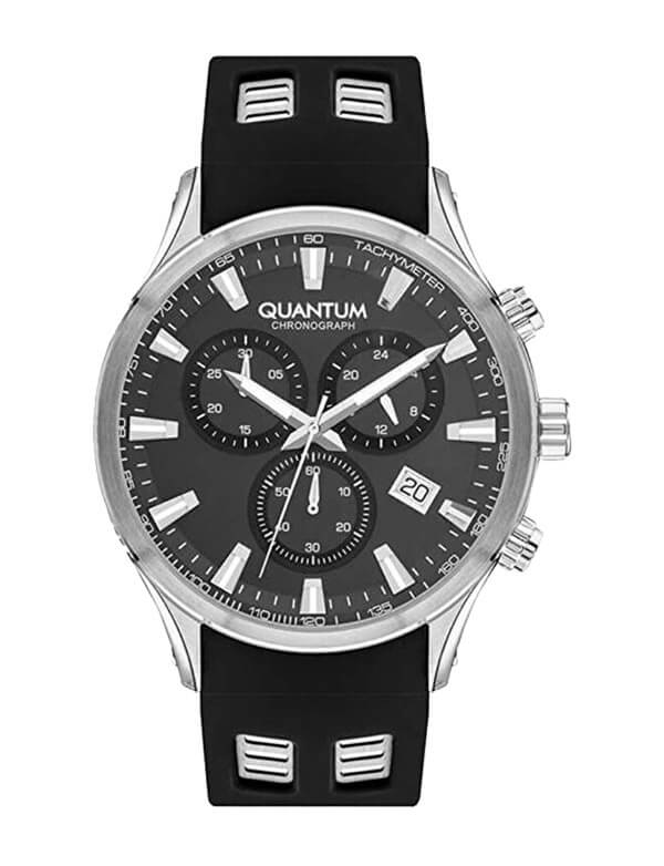 Quantum Men's Watch Analog Black Dial with Black Silicone Band, PWG1020.351