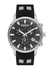 Quantum Men's Watch Analog Black Dial with Black Silicone Band, PWG1020.351