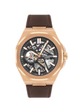 Lee Cooper Men's Automatic Skeleton Watch Gun Dial With Dark Brown Leather Strap,LC07978.454