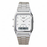 Casio Vintage Unisex Watch Analog-Digital White Dial With Silver Stainless Steel Band, AQ-230A-7DMQD