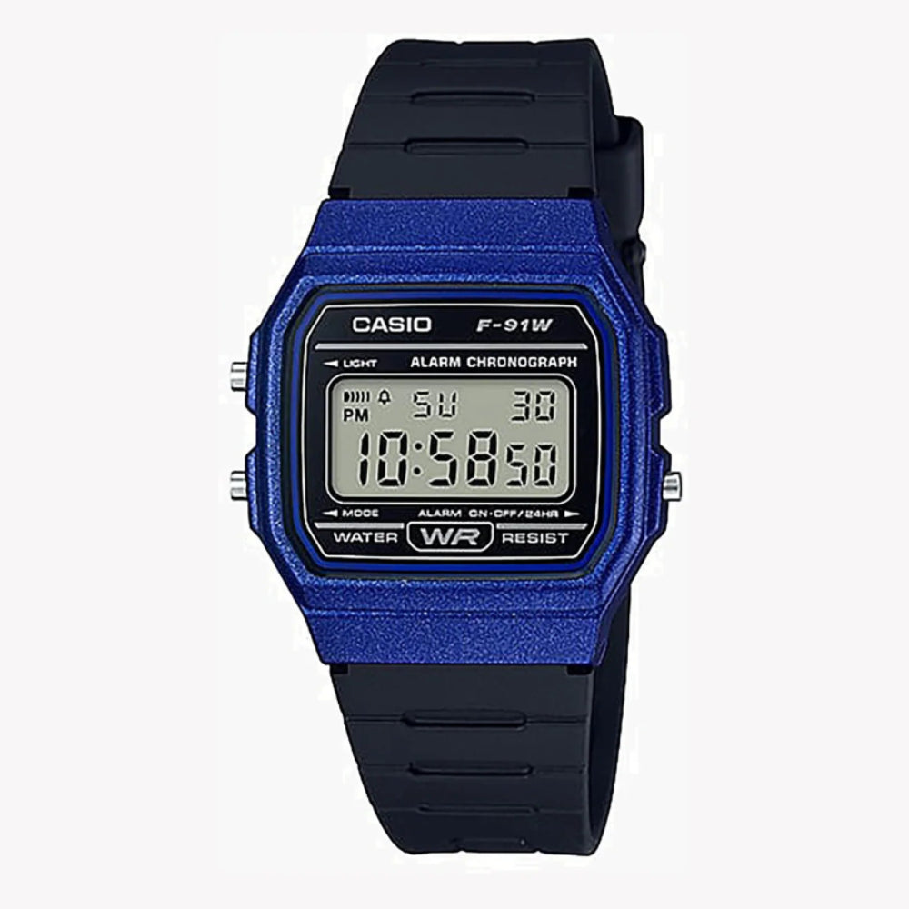 Casio Men's Watch Vintage Collection Digital, Blue Dial Black Resin Strap, F-91WM-2ADF