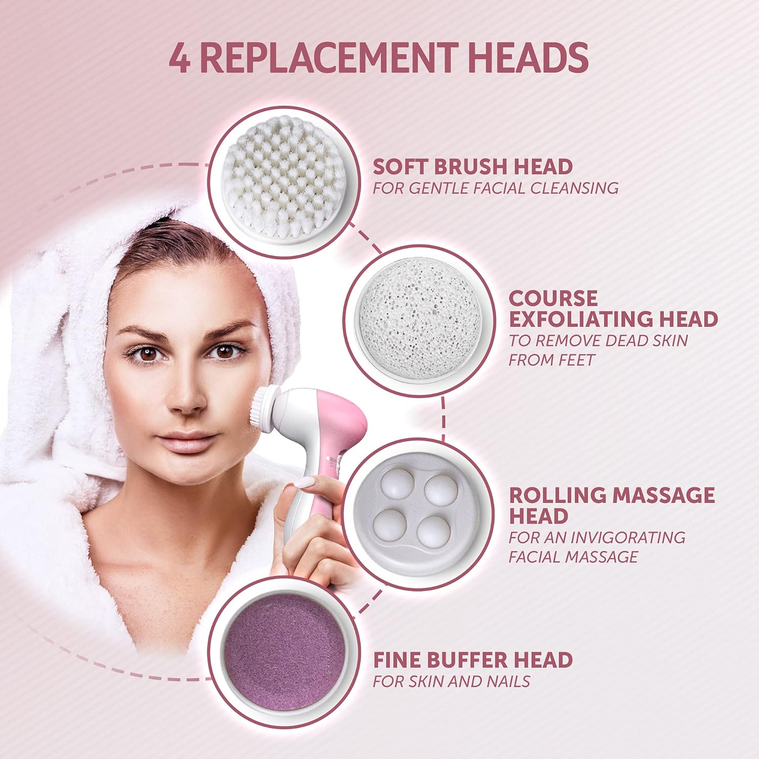 Wahl 4-in-1 Cleansing Brush – Pink – 05080-027