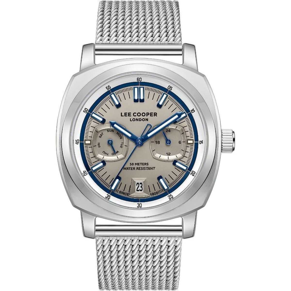 Lee Cooper Men's Multifunction Watch with Grey Dial and Grey Leather Band, LC08377.366