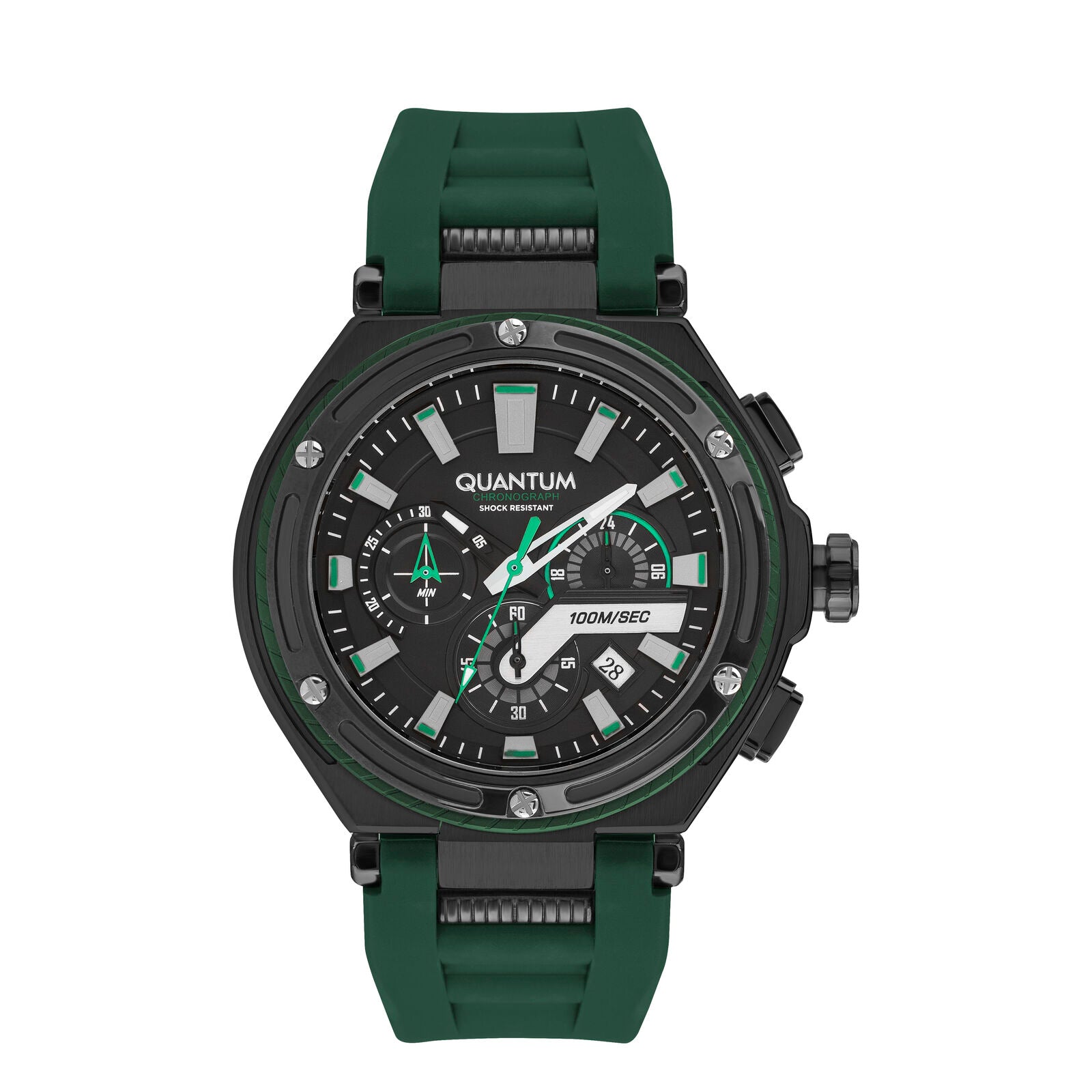 Quantum Hunter Collection Men's Watch Analog Black Dial with Green Silicone Band, HNG1010.656