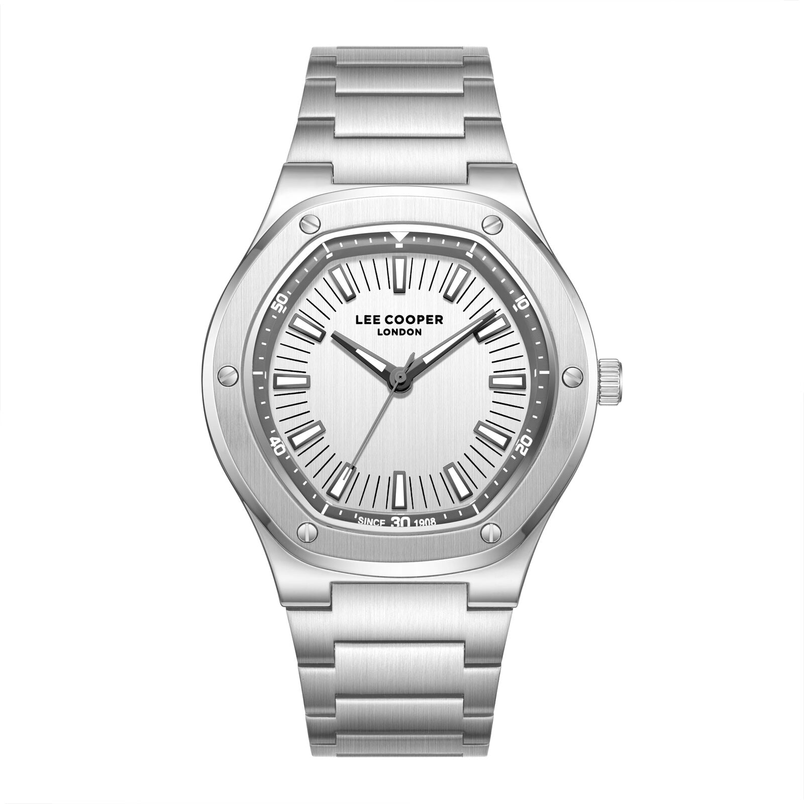 Lee Cooper Men's Watch Analog Silver Dial with Silver Stainless Steel Band, LC08145.330