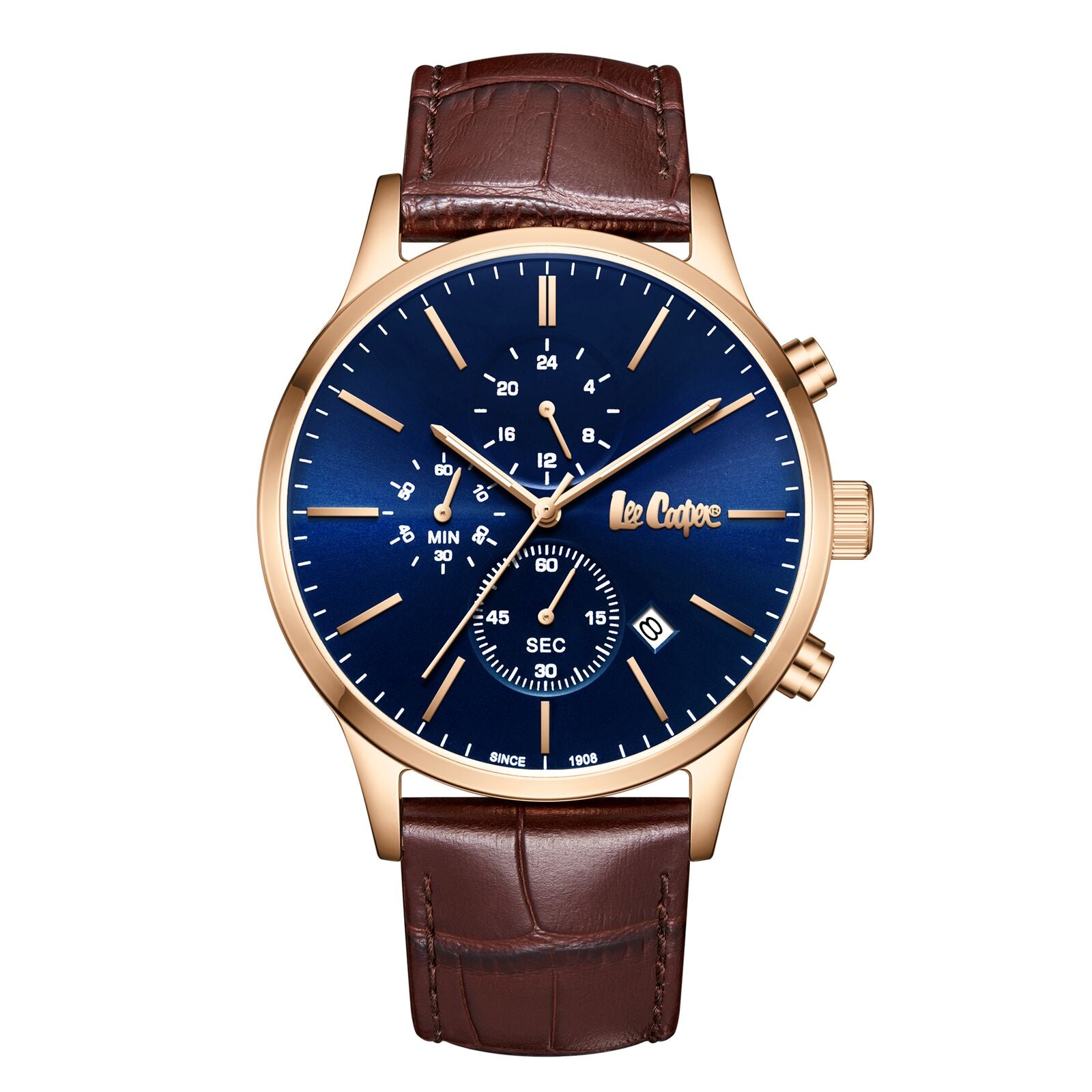 Lee Cooper Men's Watch Analog Blue Dial with Brown Leather Strap, LC08154.494