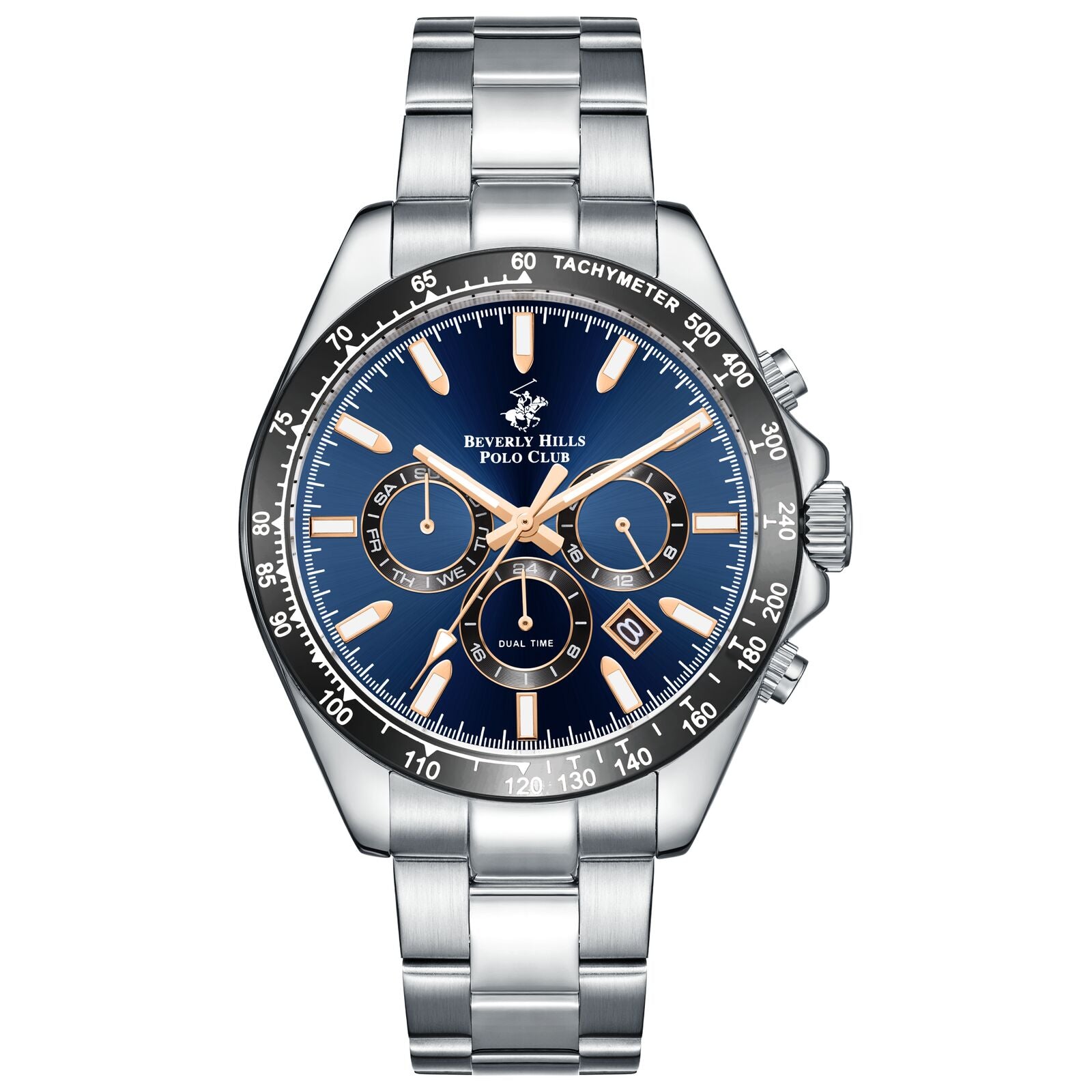 Beverly Hills Polo Club Men's Watch Analog Blue Dial with Silver Stainless Steel Band, BP3127X.391