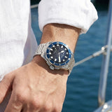 Titan Zero Hour Diver's Series Men's Automatic Watch Blue Dial with Silver Stainless Steel Band | 300M Water Resistant, 10069KM01
