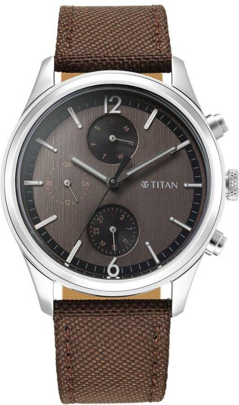 Titan Wrist Wit Men's Watch Analog Brown Dial With Brown Leather Strap, 1805SL12