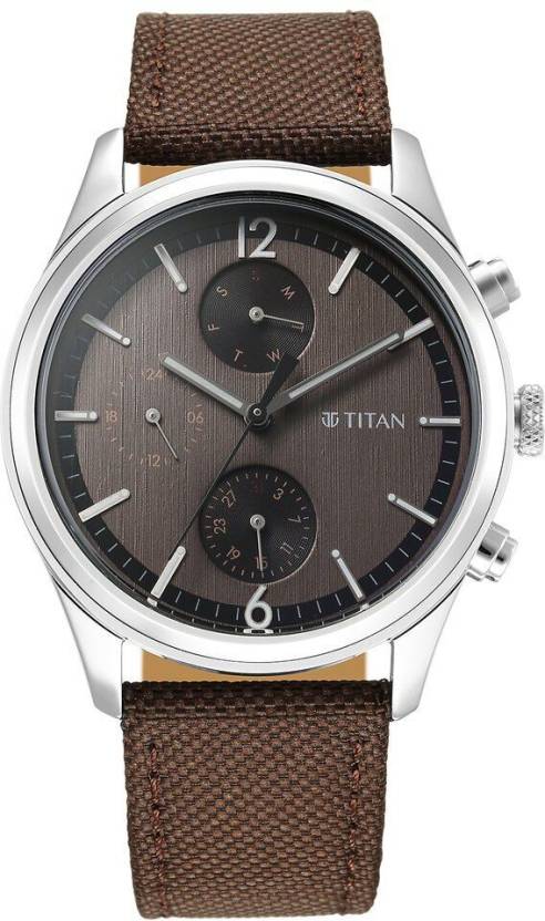 Titan, Men, Analog, Watch, Brown Dial, Leather Strap, 1805SL12