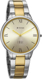 Titan Edge Gleam Champagne Dial Two-Tone Stainless Steel Watch for Women, 2734BM01