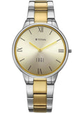 Titan Edge Gleam Champagne Dial Two-Tone Stainless Steel Watch for Women, 2734BM01