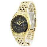 Seiko Men's Mechanical Watch Analog, Black Dial with Gold Stainless Band, SNKL40K