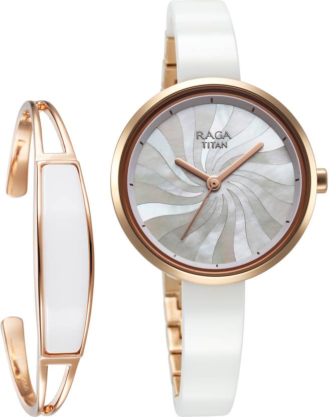 Titan Raga Women's Watch Analog Mother of Pearl Dial with White Ceramic Band,95253KD01