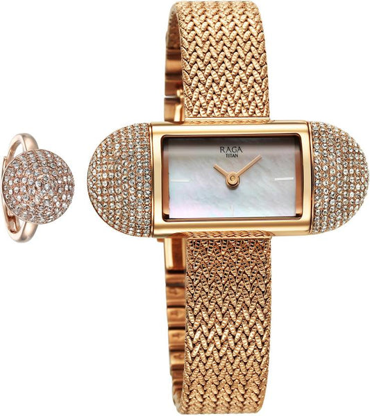 Titan, Women, Analog, Watch, Mother of pearl Dial, Stainless steel Strap, 95259WM01