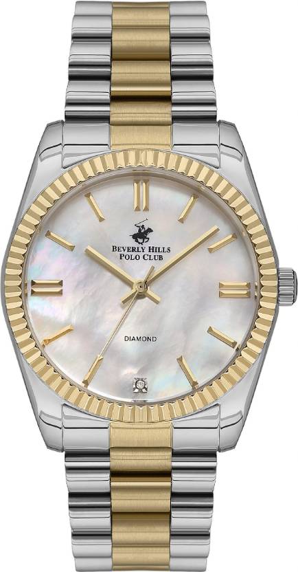 Beverly Hills Polo Club Women's Watch, Analog, Pearl Dial, Gold & Silver Stainless Steel Strap, BP3172C.220