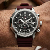 Lee Cooper Men's  Multifunction Watch Black Dial With Red Silicone Strap,LC08238.358