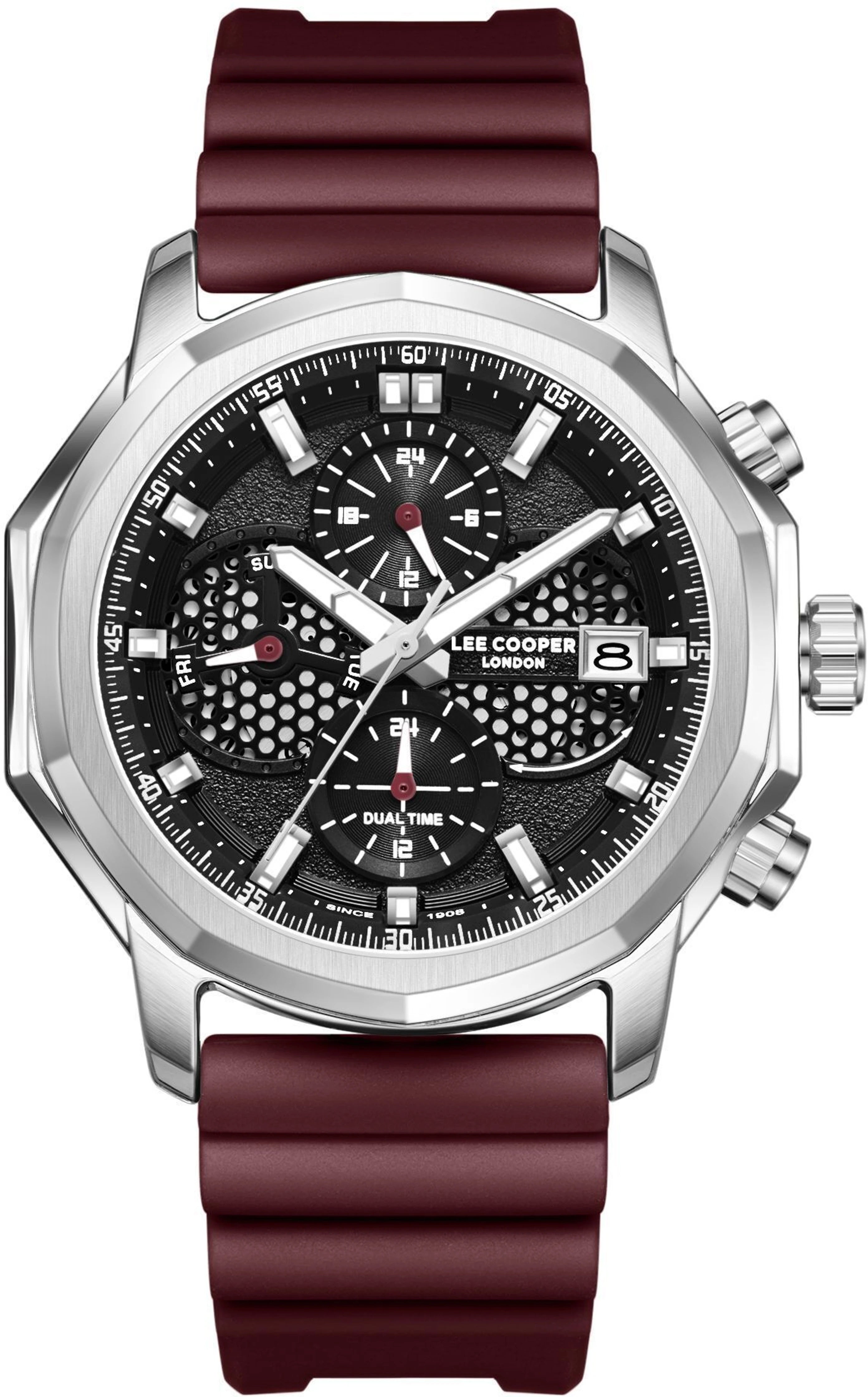 Lee Cooper Men's  Multifunction Watch Black Dial With Red Silicone Strap,LC08238.358 Lee Cooper watch LC08238.358