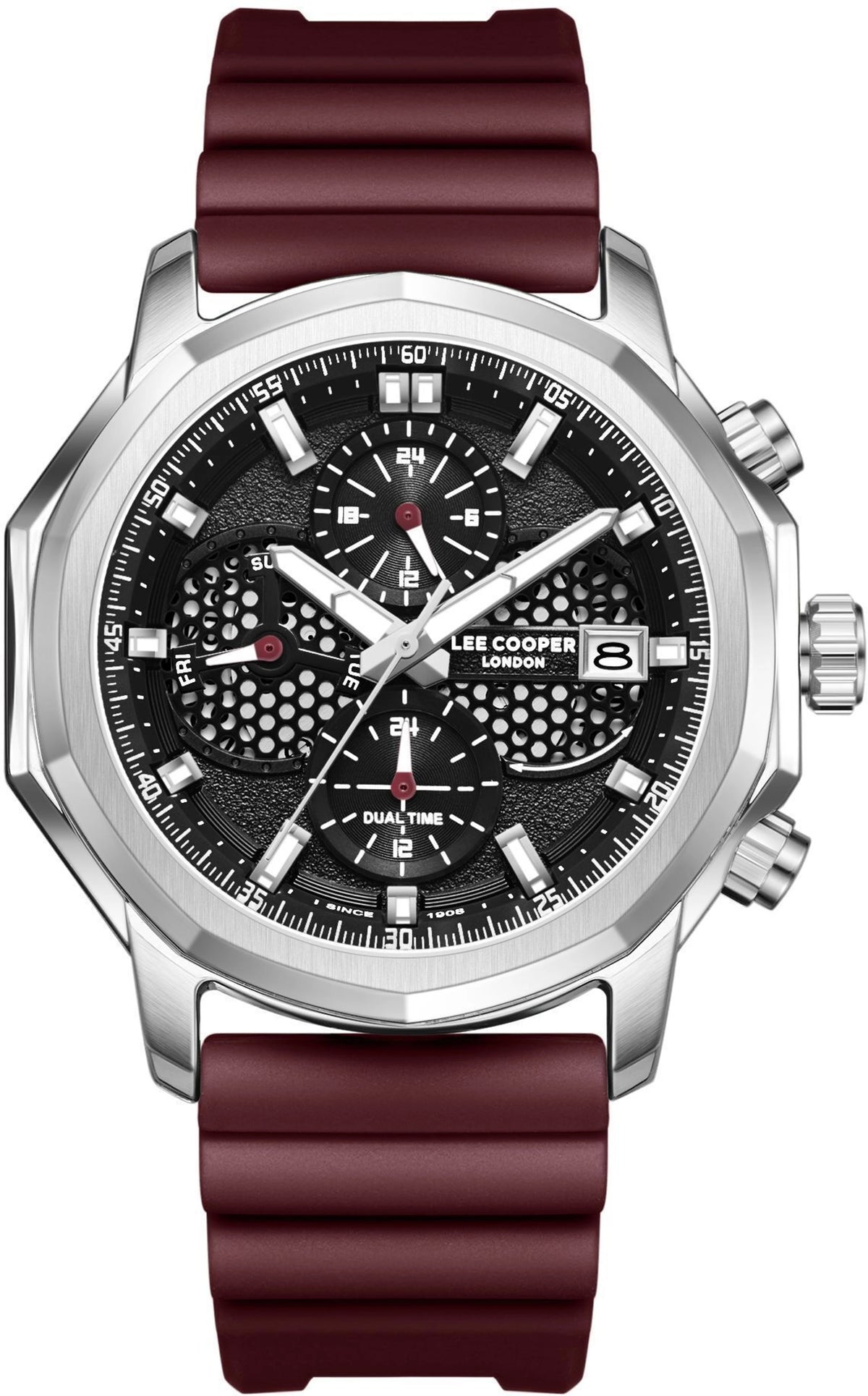 Lee Cooper Men's  Multifunction Watch Black Dial With Red Silicone Strap,LC08238.358 Lee Cooper watch LC08238.358