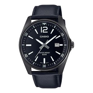 Casio,Men's Watch Analog, Black Dial Black Leather Band, MTP-E170BL-1BVD