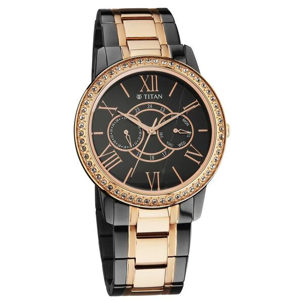 Titan Royale Men's Multifunction Watch Analog Marble Dial With  Dual-Tone Stainless Steel Band, 10002KM01