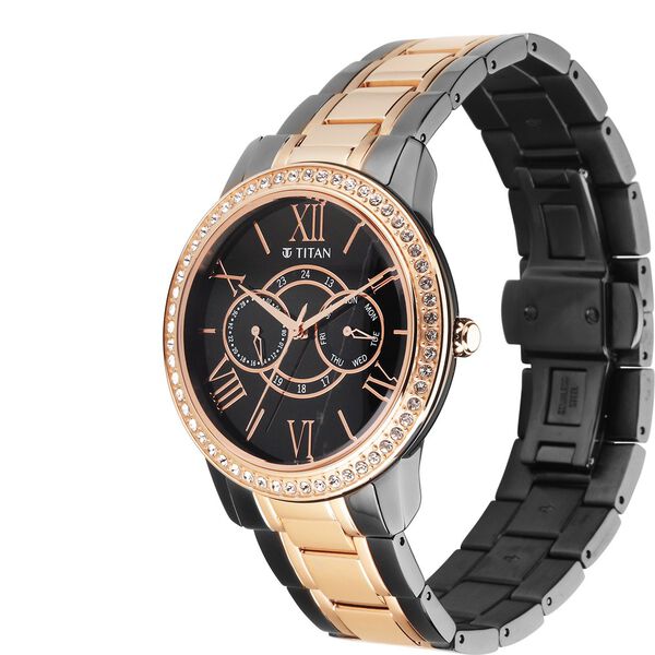 Titan Royale Men's Multifunction Watch Analog Marble Dial With  Dual-Tone Stainless Steel Band, 10002KM01