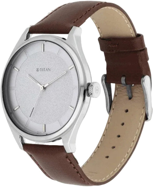 Titan Men's Watch  Quartz Analog , White Dial Leather Strap, 1802SL13