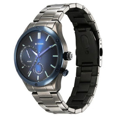 Titan Stellar Men's Multifunction Watch Analog Blue Dial With Grey Stainless Steel Band, 10009KM01