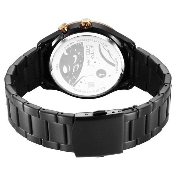 Titan Stellar Men's Multifunction Watch Analog Brown Dial With Black Stainless Steel Band, 10009KM02