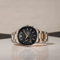 Titan Men's Multifunction Watch Black Dial With Brown Stainless Steel Band, 10009KM03