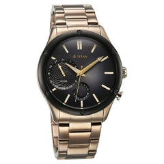 Titan Men's Multifunction Watch Black Dial With Brown Stainless Steel Band, 10009KM03