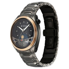 Titan Men's Multifunction Watch Black Dial With Brown Stainless Steel Band, 10010KM01