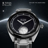Titan Luna Men's Automatic Watch-Stellar Edition Black Dial with Silver Stainless Steel Band ,10011KM02