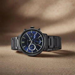 Titan Men's Multifunction Watch Blue Dial With Black Stainless Steel Band, 10012NM01