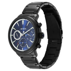 Titan Men's Multifunction Watch Blue Dial With Black Stainless Steel Band, 10012NM01